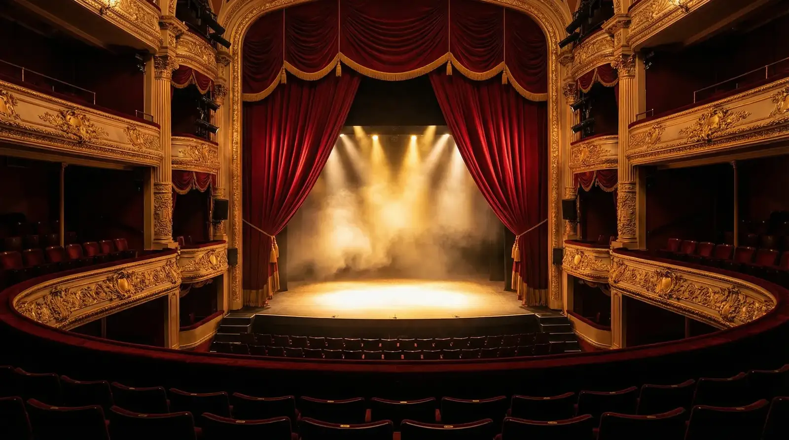 日本伦理 - 华丽剧院舞台，红色幕布与金色装饰
