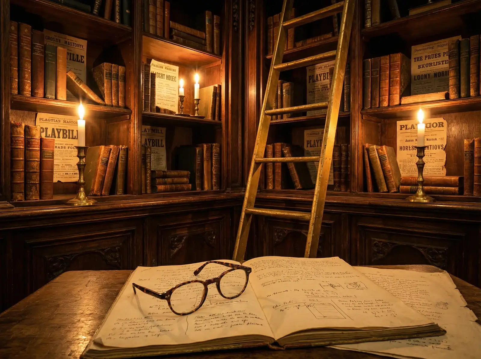 日本伦理 剧本图书馆 - 古典书架与手稿